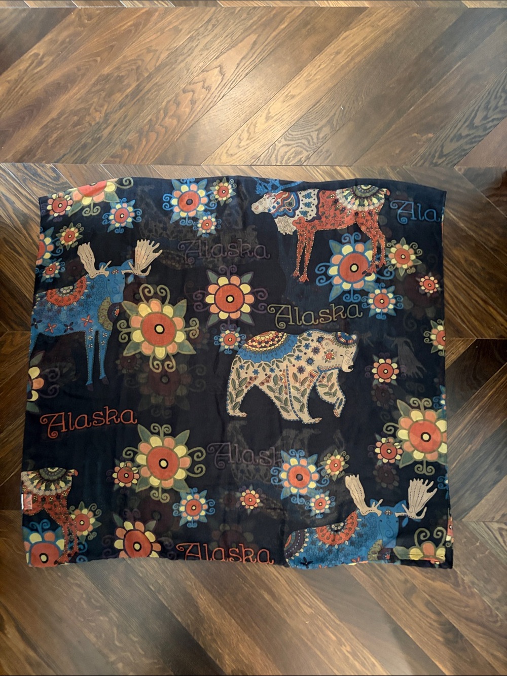 Alaska Themed Floral & Animal Infinity Scarf - Black Background